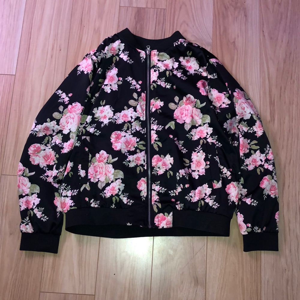 Justify floral silky bomber jacket